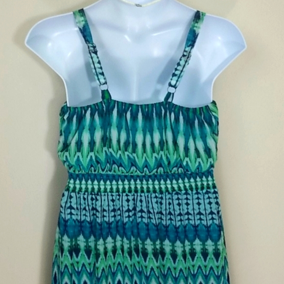 Sundress maxi blue green ruffle lined top slits adj straps elastic waist 1X - Picture 6 of 11